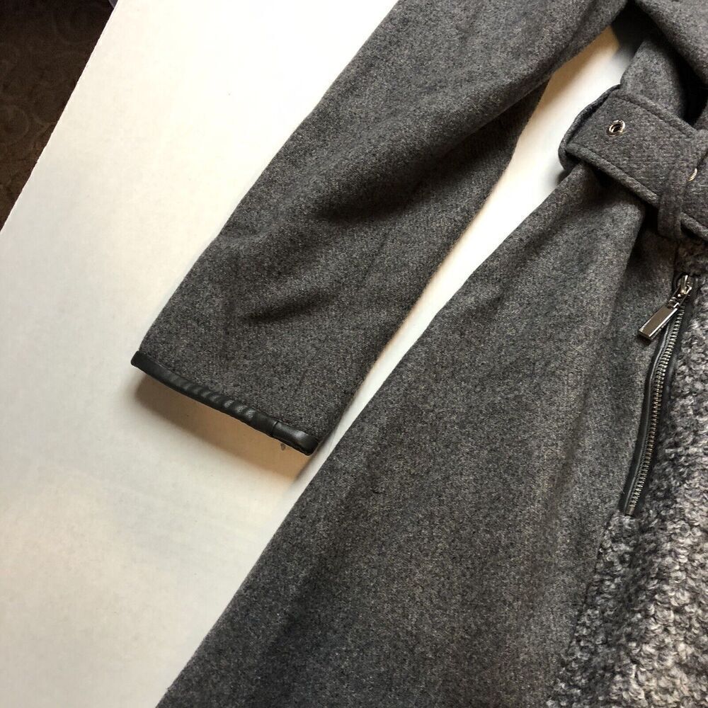 Vince Camuto Gray Mixed-Texture Belted Coat - Picture 3 of 9